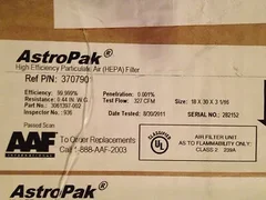 AAF Part No. 3061397-002 ASTROPAK FILTER, 18 X 30 X 3 1/16 Inches (HEPA) Filter