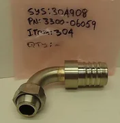 AMAT 3300-06059 1 1/2" Hose Fitting X 1" Tube 90 degree Hose End 316 SS