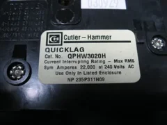 CUTLER-HAMMER   BREAKER, 20A 240V 3PL   QPHW3020H