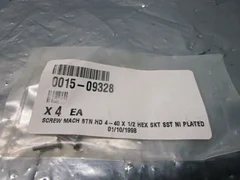 4 AMAT 0015-09328 Screw Mach BTN HD 4--40 X 1/2 HEX SKT SST NI Plated, 101790