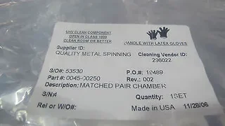 APPLIED MATERIALS P/N 0045-00250 -002 MATCHEFD PAIR CHAMBER