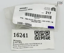 16241 APPLIED MATERIALS FTG TBG PLUG HOLLOW-HEX 9/16-18 SAE/MS (NEW) 3300-02224