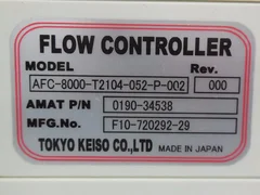 TOKYO KEISO; AFC-8000-T2104-052-P-002, Flow Controller, / AMAT 0190-34538