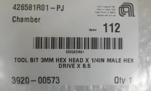 Applied Materials; 3920-00573, Tool Bit 3mm Hex Head x 1/4"Male Hex Drive x 8.5