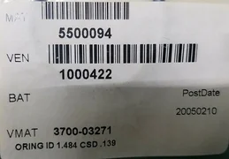 AMAT 3700-03271 ORING ID 1.484 CSD .139 EPDM 70 DURO BLK, NEW