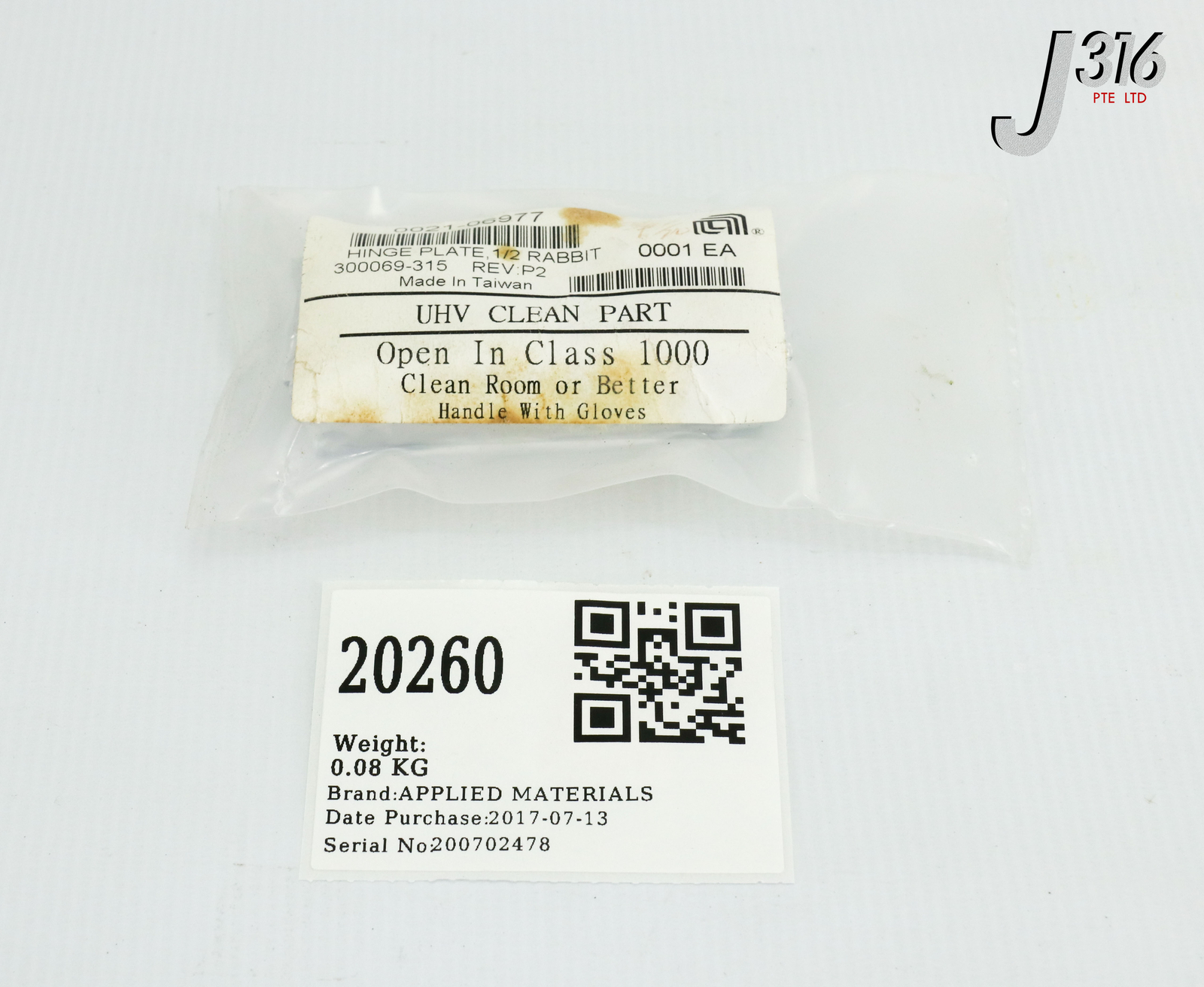 20260 APPLIED MATERIALS HINGE, PLATE 1/2 RABBIT, 200MM PRODUCER (NEW) 0021-06977