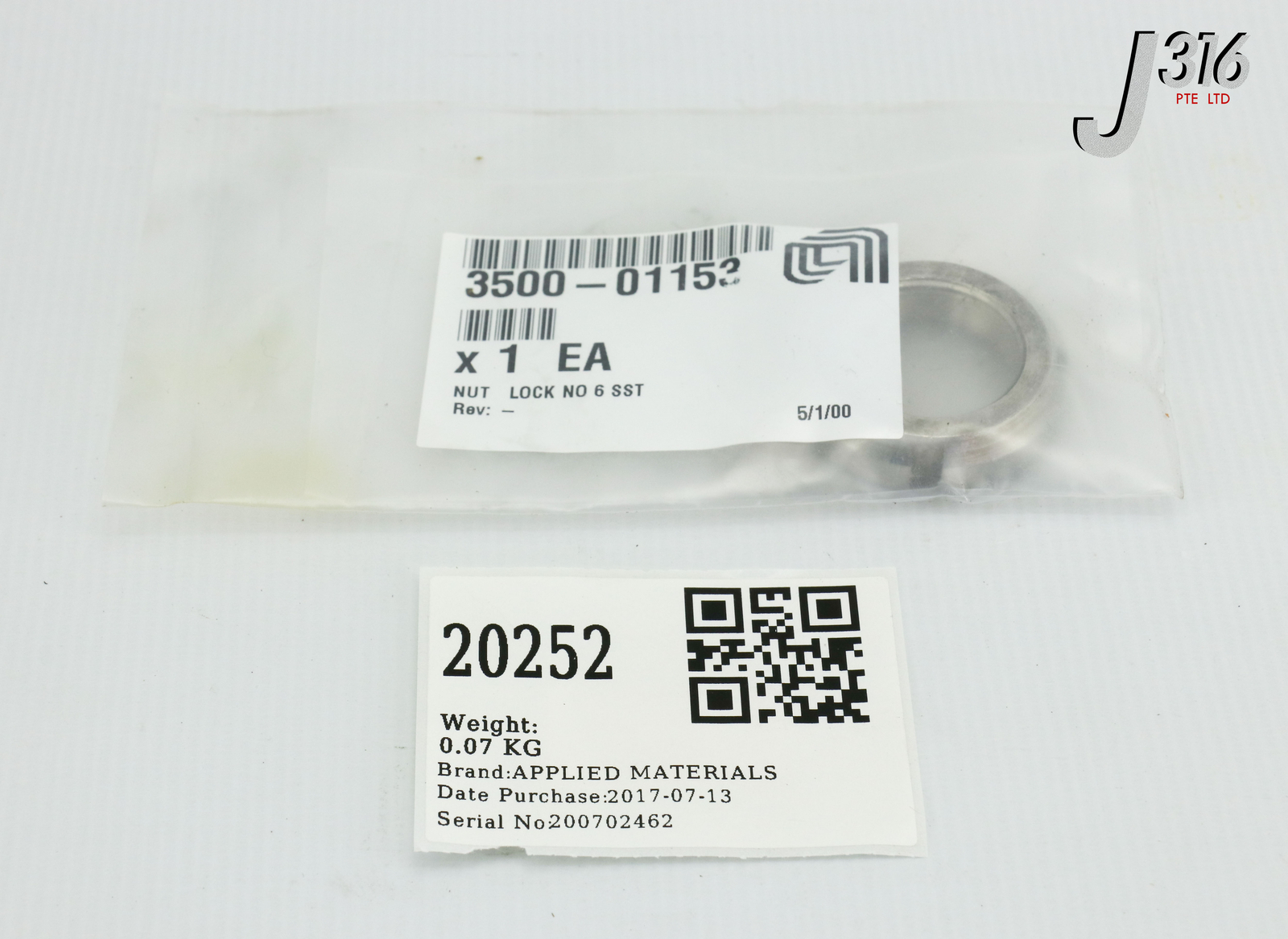20252 APPLIED MATERIALS NUT LOCK NO 6 SST (NEW) 3500-01153