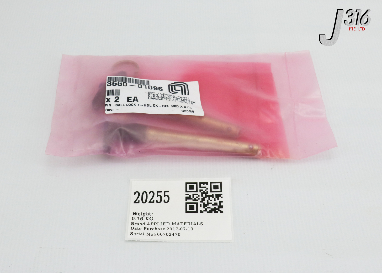 20255 APPLIED MATERIALS PIN QUICK RELEASE 3/8 DIA 3550-01096
