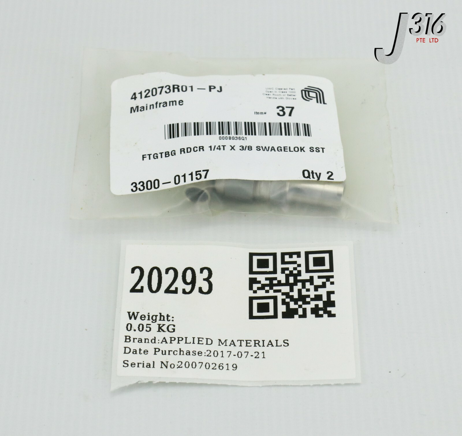 20293 APPLIED MATERIALS FTGTBG RDCR 1/4T X 3/8 SWAGELOK 3300-01157