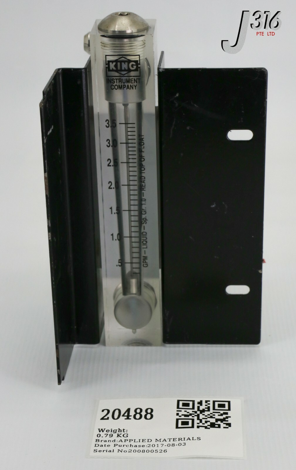 20488 APPLIED MATERIALS BRKT W/ KING GPM-LIQUID-SP.GR.1.0 FLOW METER 0020-37129