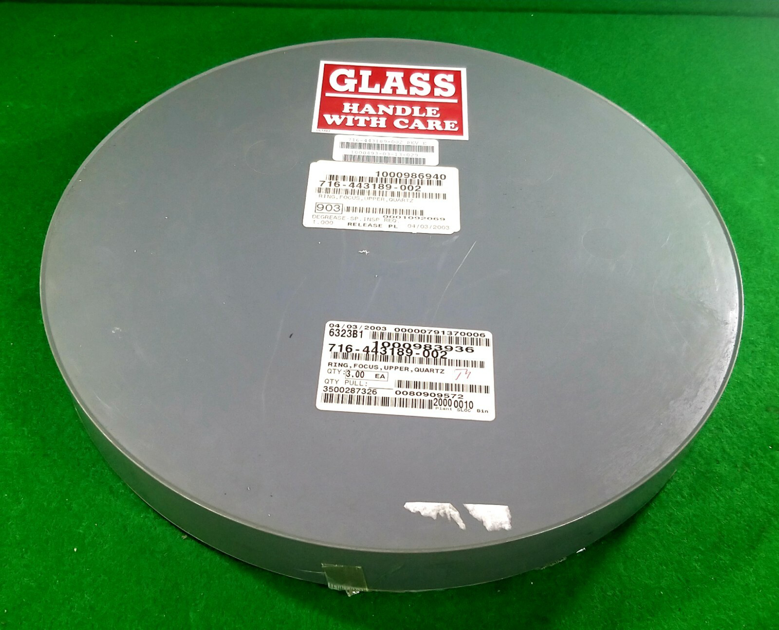 LAM RESEARCH 716-443189-002 RING, FOCUS, UPPER, QUARTZ, NEW