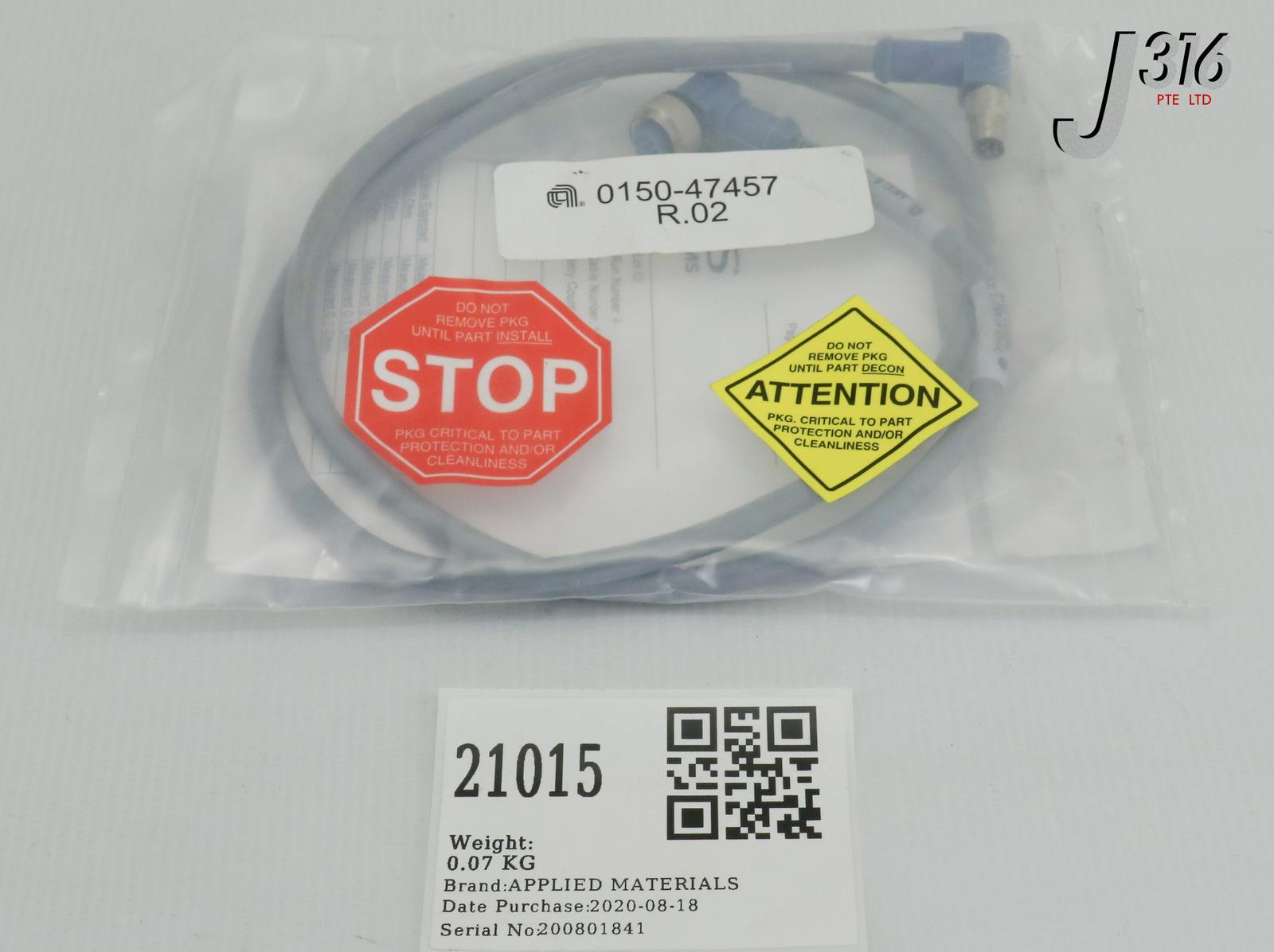 21015 APPLIED MATERIALS CABLE ASSY DNET HUB TO MFC5 CH-Y EPI 3 NEW 0150-47457