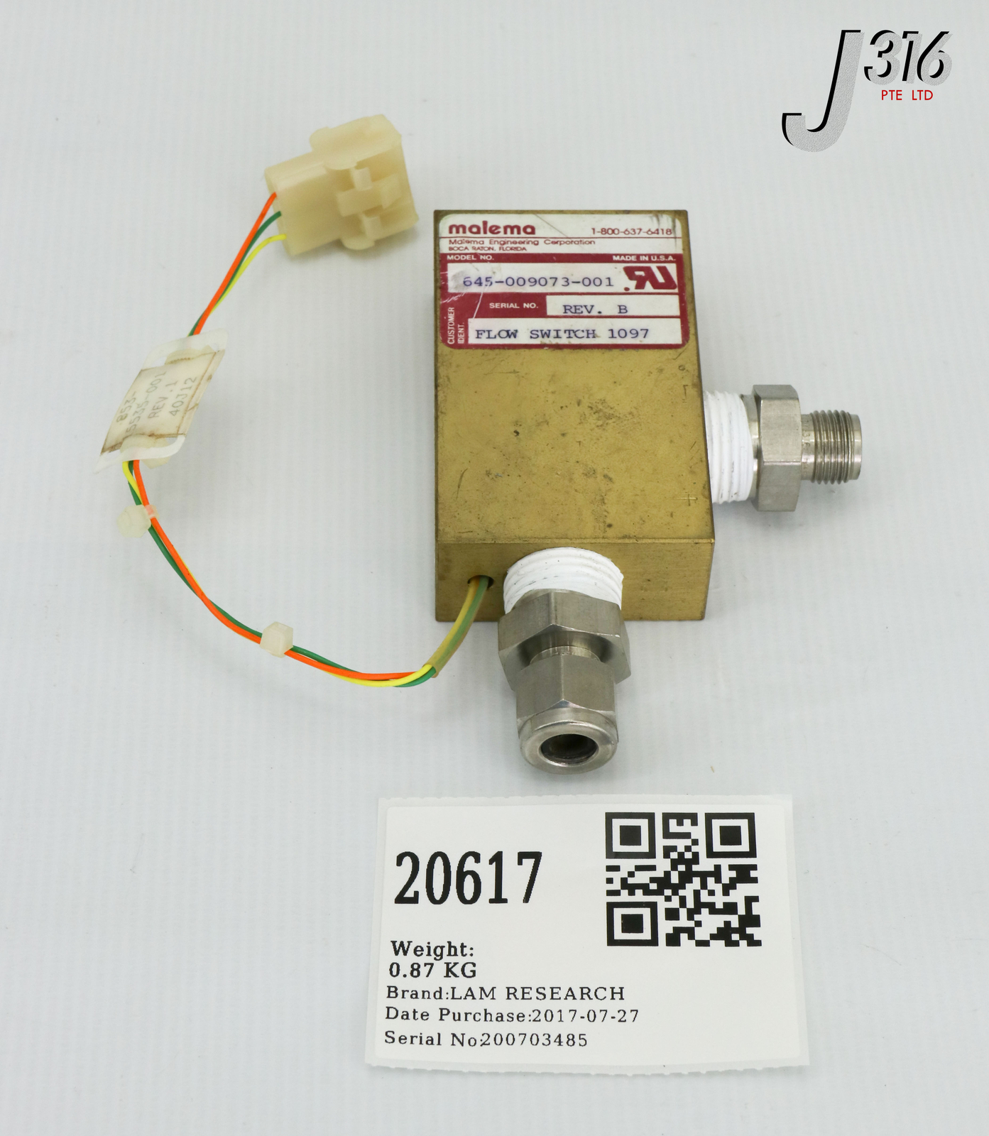 20617 LAM RESEARCH MALEMA FLOW SWITCH, 853-15535-001 645-009073-001