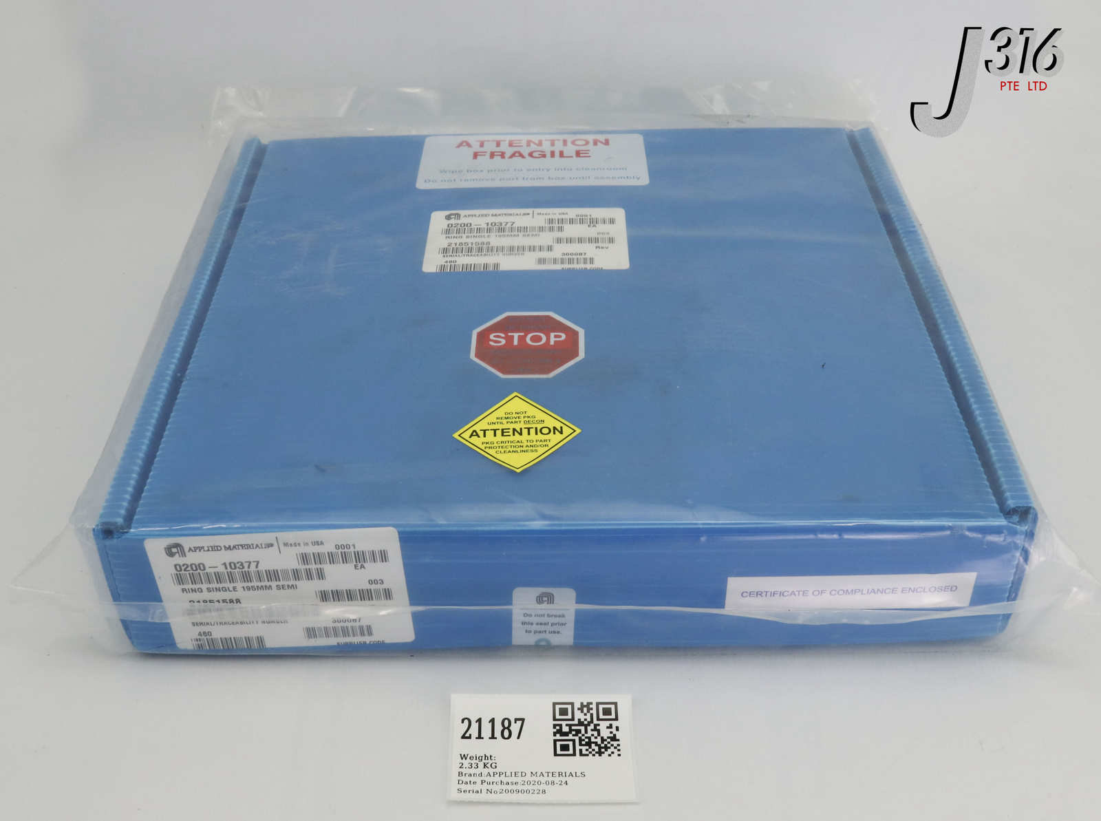 21187 APPLIED MATERIALS RING SINGLE 195MM SEMI NT CER DPS CHMB (NEW) 0200-10377