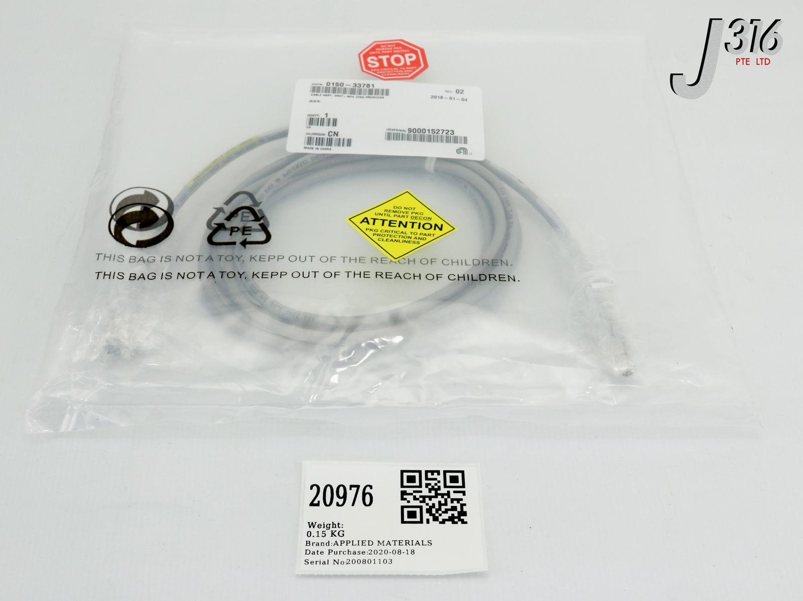 20976 APPLIED MATERIALS CABLE ASSY, DNET-MFC XFR2, PRODUCER (NEW) 0150-33781