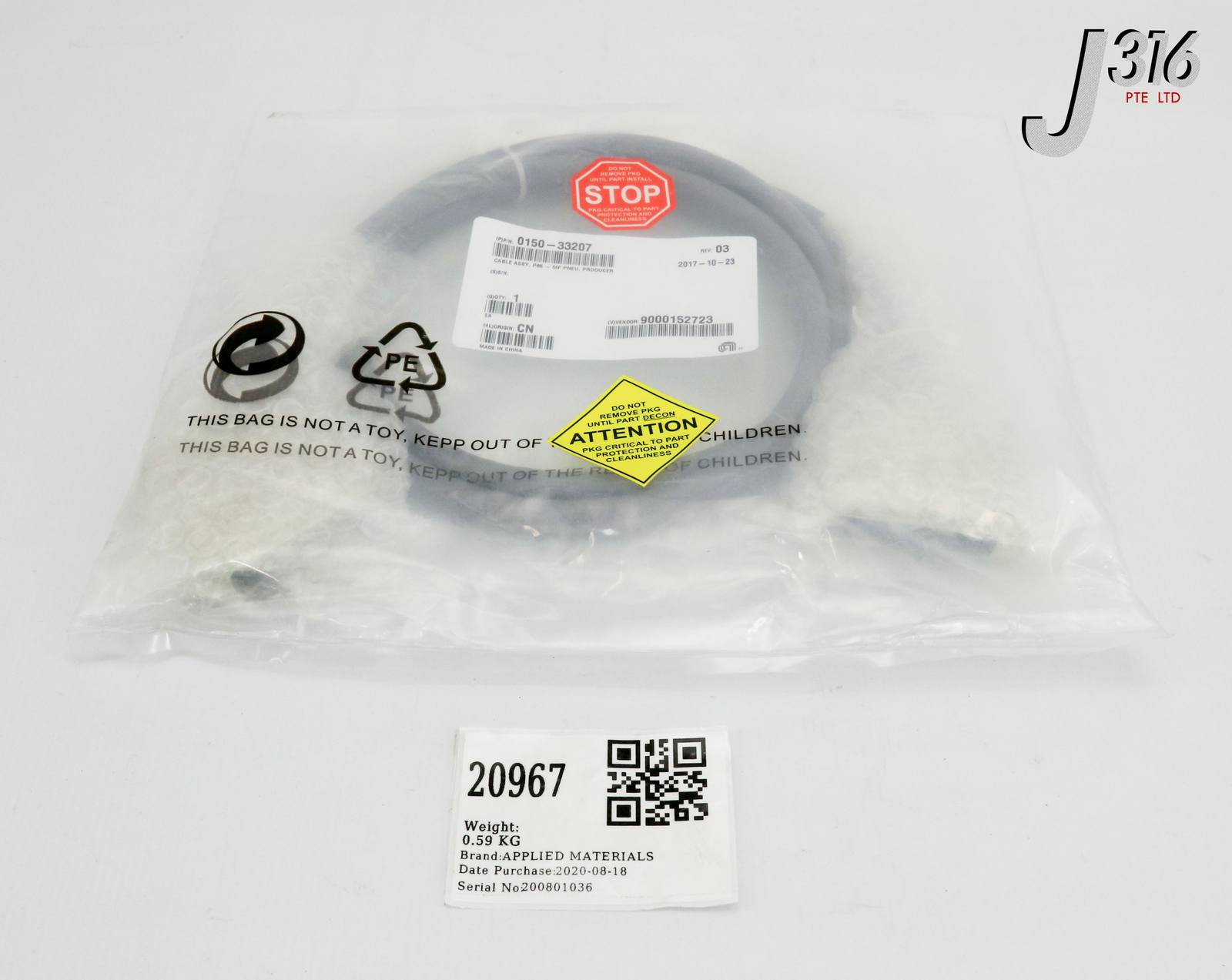 20967 APPLIED MATERIALS CABLE ASSY, P65 - MF PNEU, PRODUCER (NEW) 0150-33207