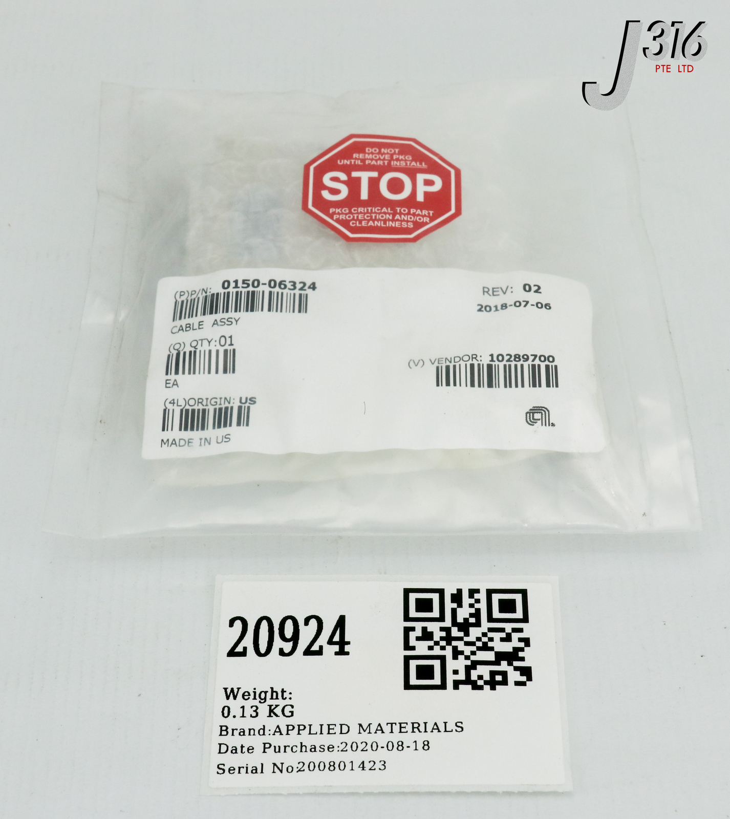 20924 APPLIED MATERIALS CBL ASSY JMPR MF CUST I/F 300MM DPSII (NEW) 0150-06324