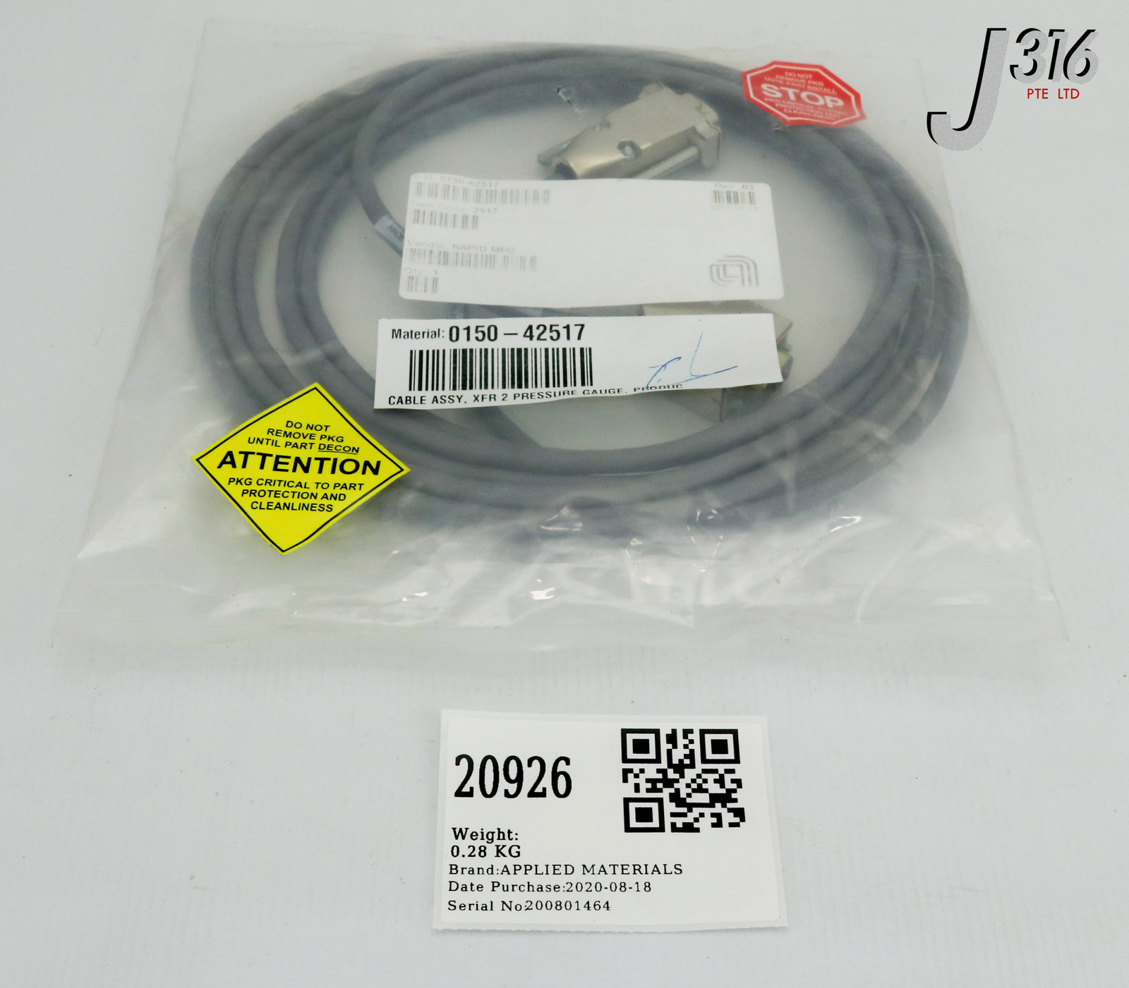 20926 APPLIED MATERIALS CABLE ASSY XFR 2 PR GAUGE PRODUC (NEW) 0150-42517