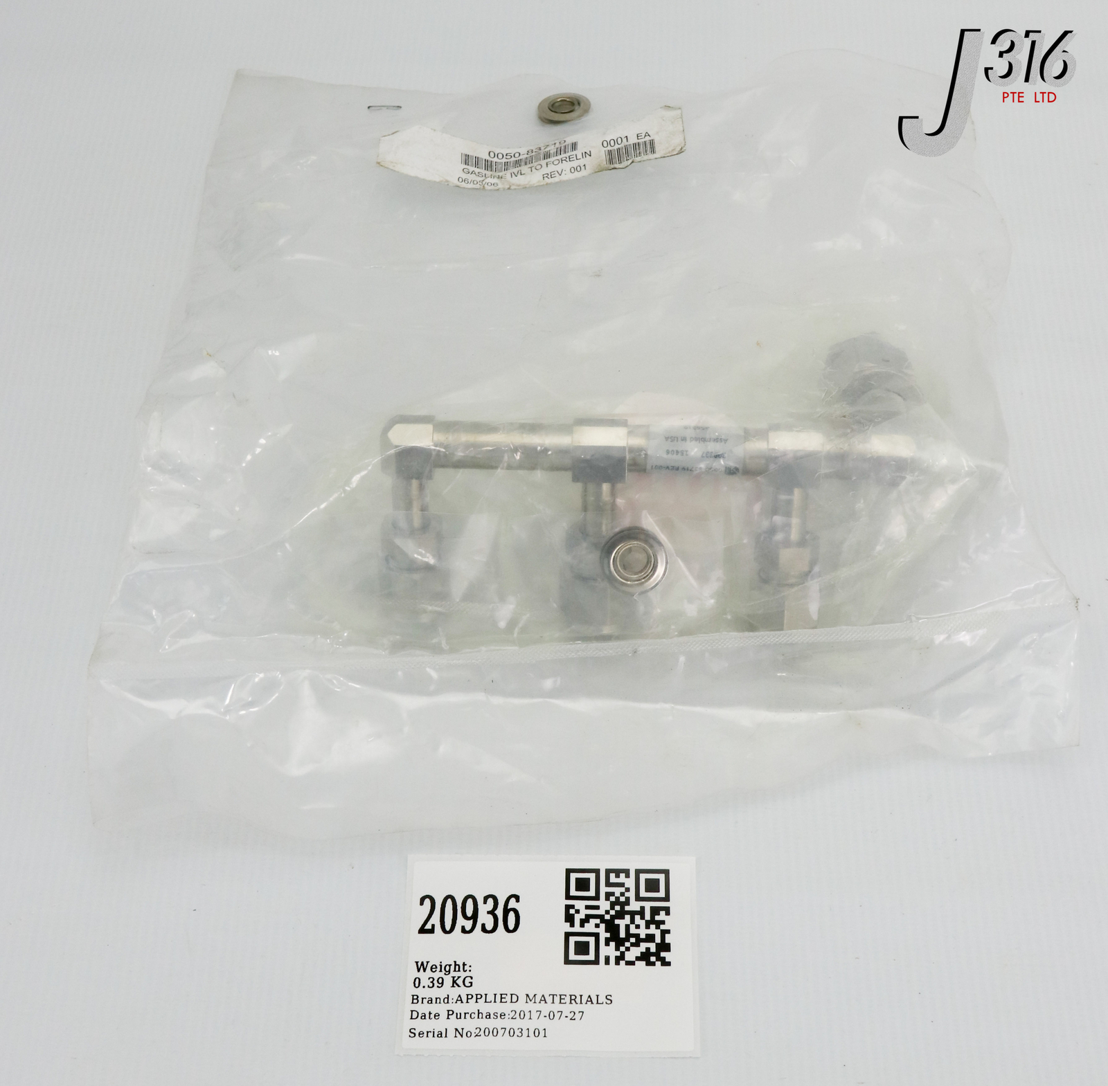 20936 APPLIED MATERIALS GAS LINE IVL TO FORELINE BPSG 200MM P NEW 0050-83719