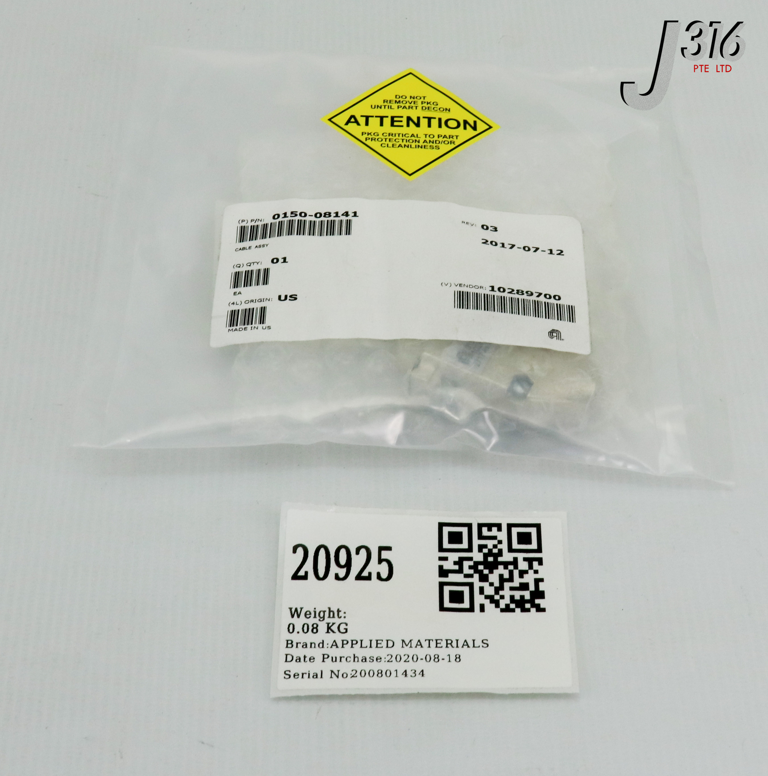 20925 APPLIED MATERIALS CABLE ASSY JUMPER MF EXHAUST INTF 300MM (NEW) 0150-08141