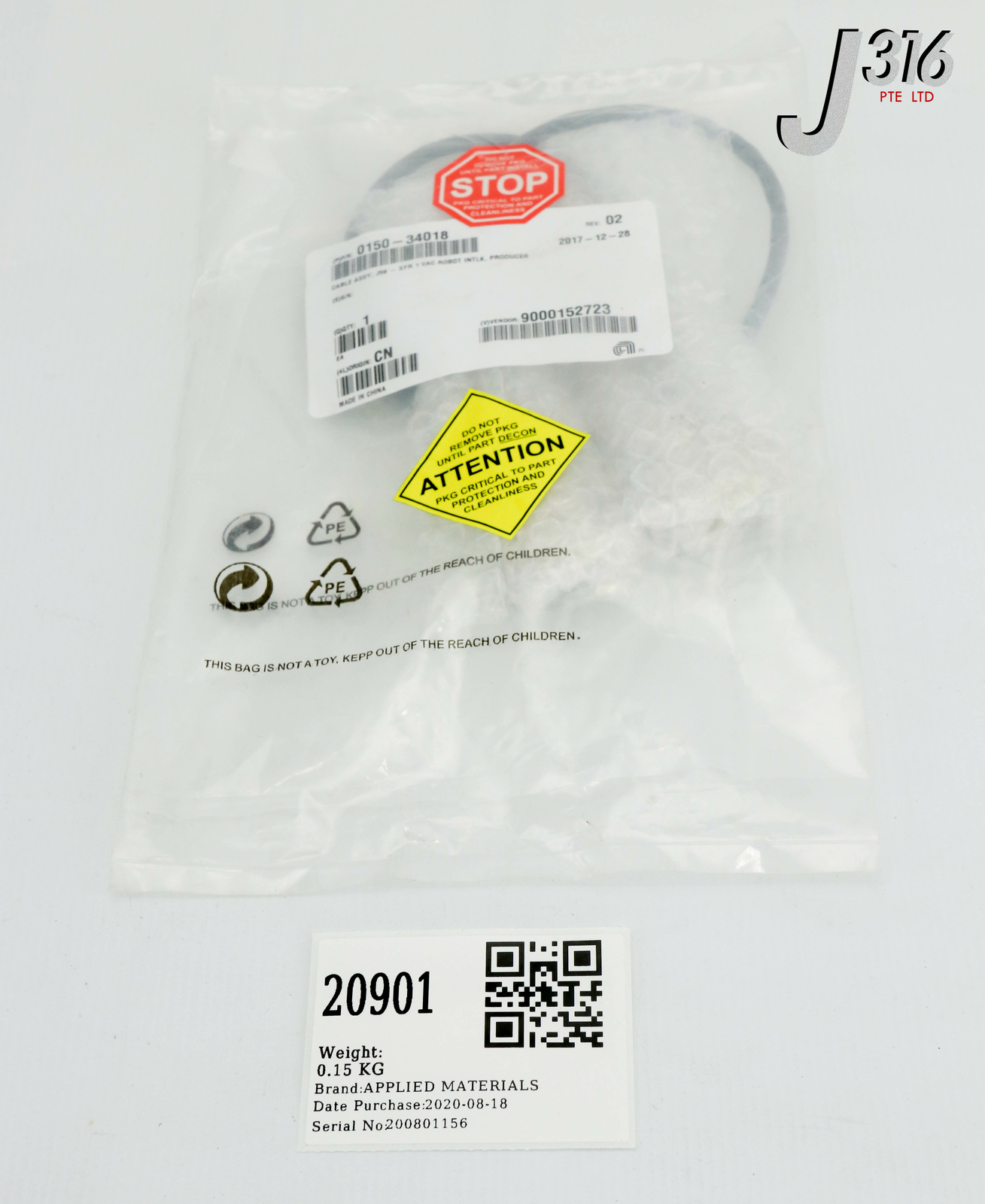 20901 APPLIED MATERIALS CBL ASSY J59-XFR 1 VAC ROBOT INTLK PROD (NEW) 0150-34018