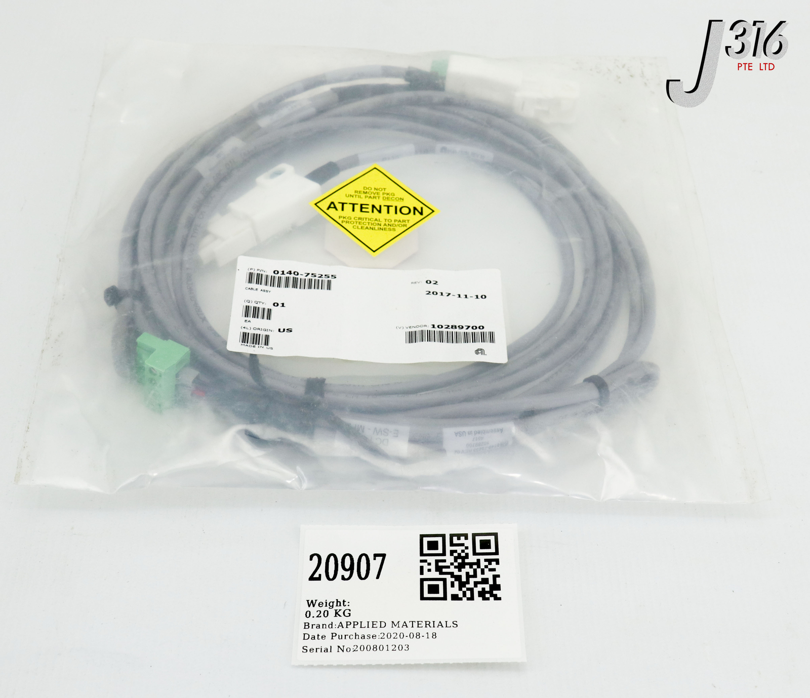20907 APPLIED MATERIALS CABLE ASSY (NEW) 0140-75255