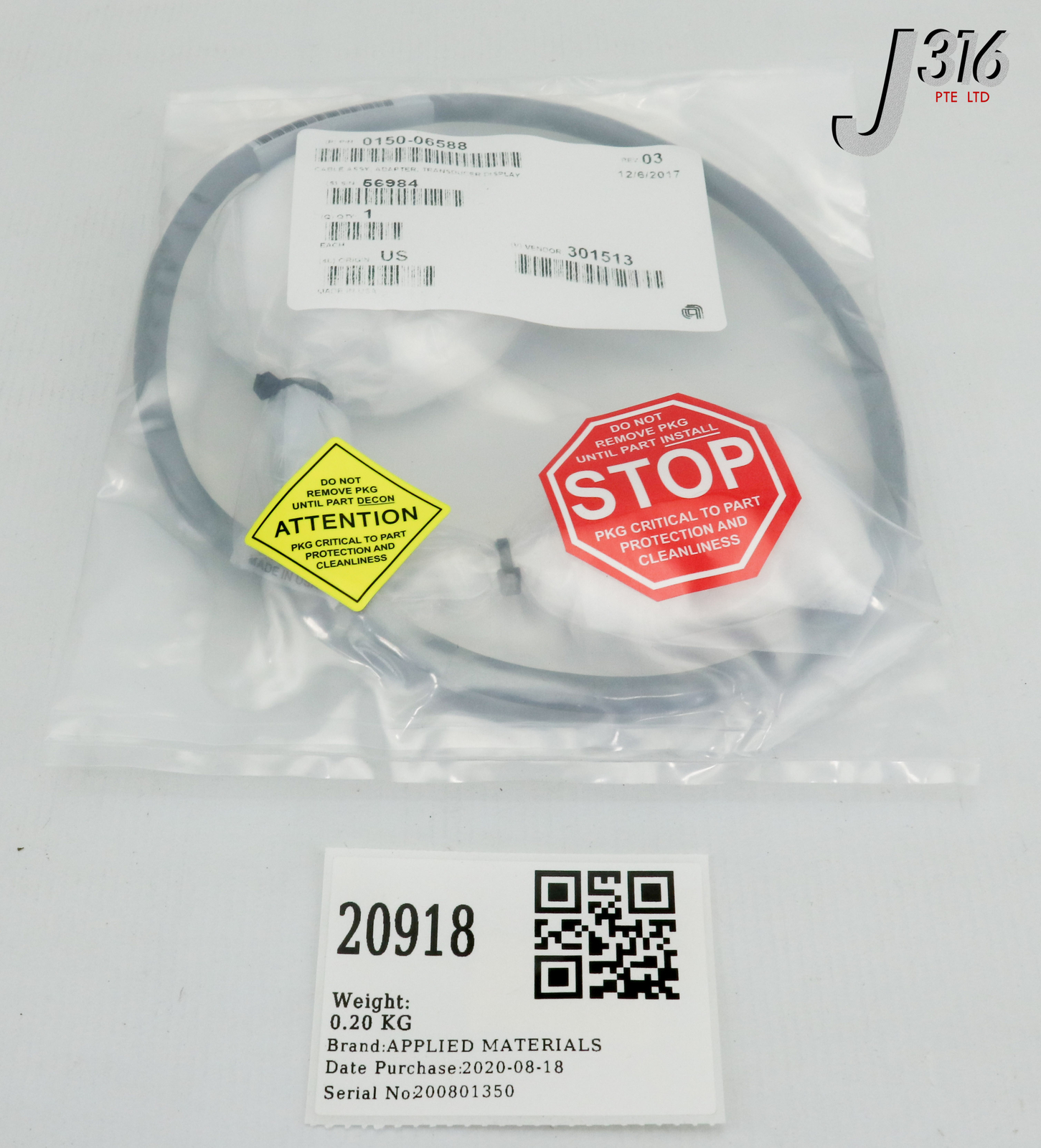 20918 APPLIED MATERIALS CABLE ASSY, ADAPTER, TRANSDUCER DISPLAY (NEW) 0150-06588