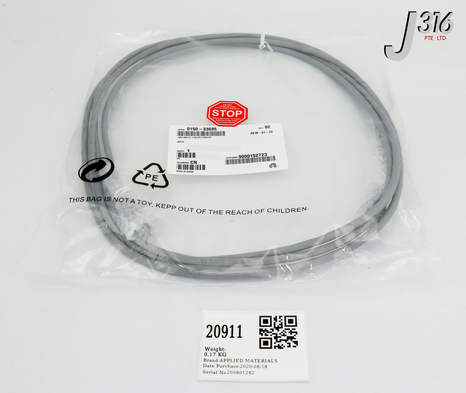 20911 APPLIED MATERIALS CABLE ASSY, CH-E DAQ XFR 2, PRODUCER (NEW) 0150-33695