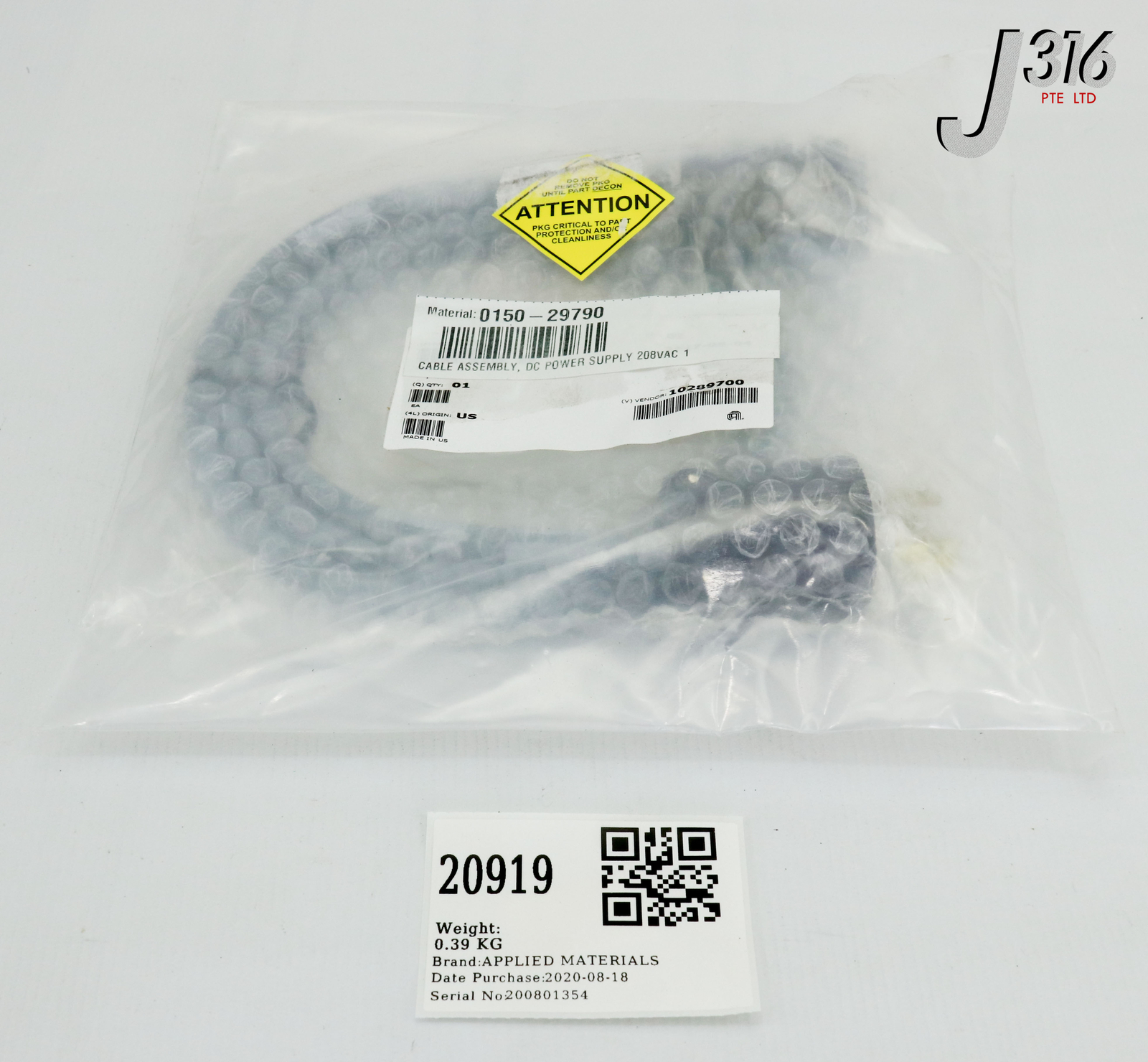 20919 APPLIED MATERIALS CABLE ASSY, DC POWER SUPPLY 208VAC 1 (NEW) 0150-29790