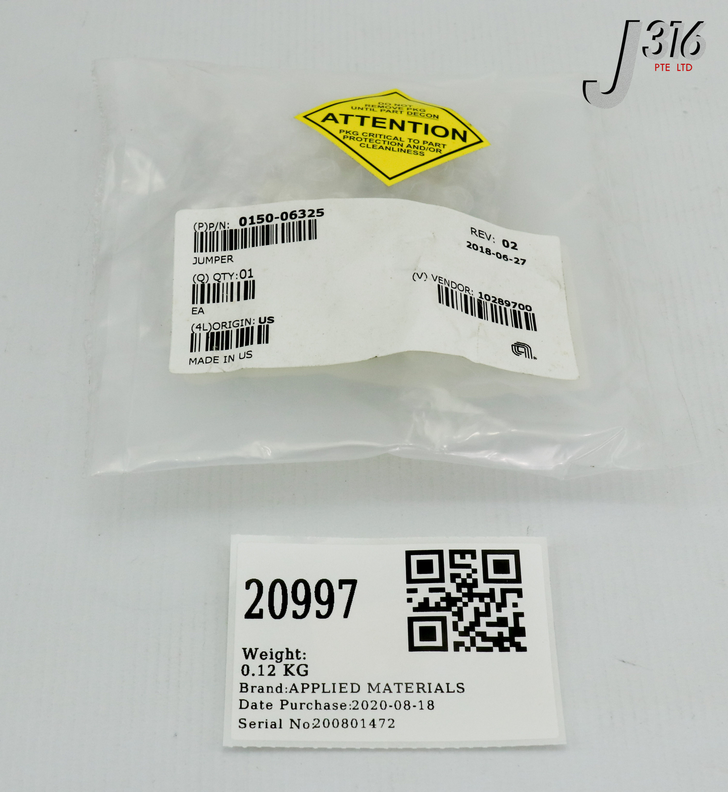 20997 APPLIED MATERIALS JUMPER MF REMOTE INTERLOCKS 300MM DPSII (NEW) 0150-06325
