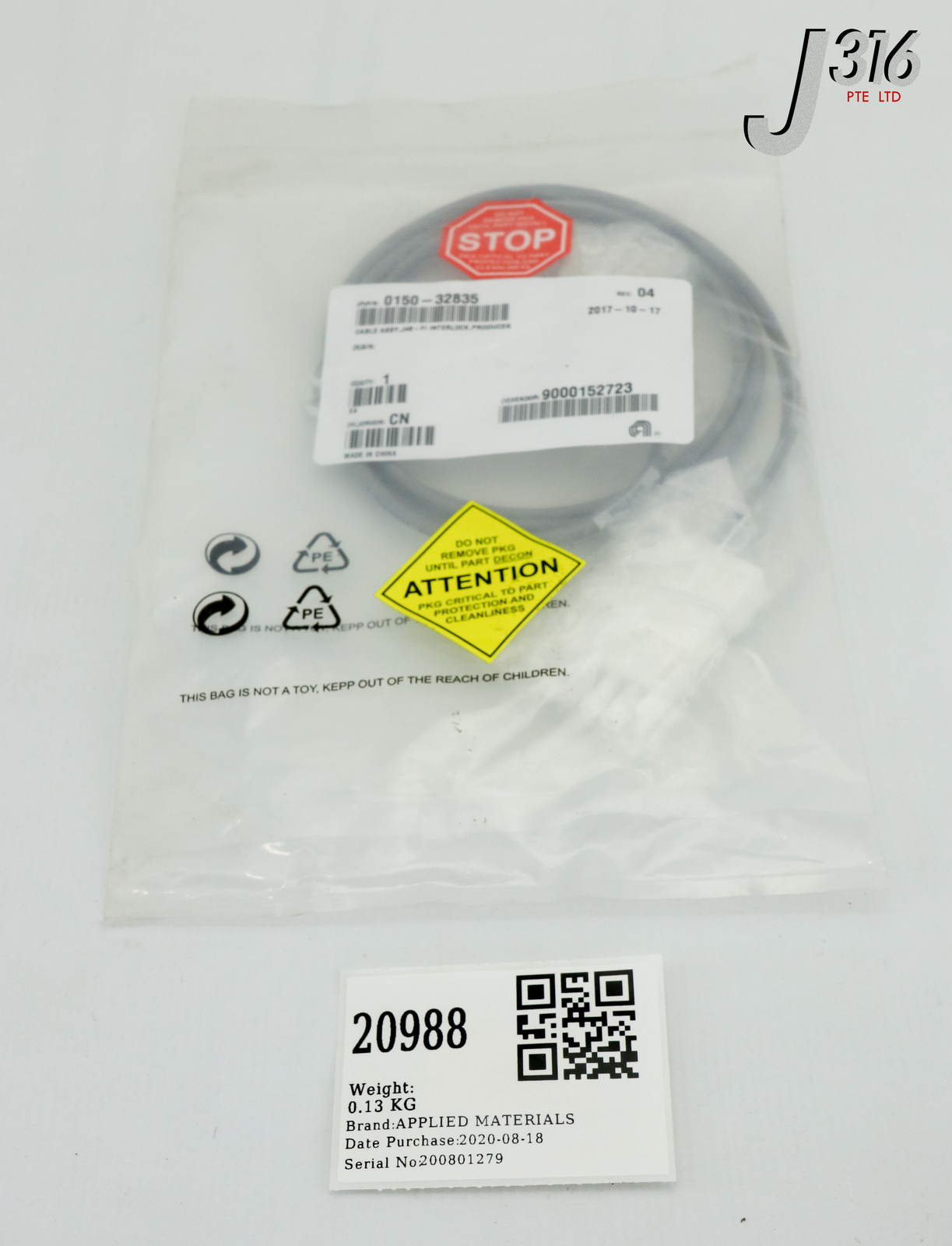 20988 APPLIED MATERIALS CABLE ASSY, J46-FI INTERLOCK, PRODUCER (NEW) 0150-32835
