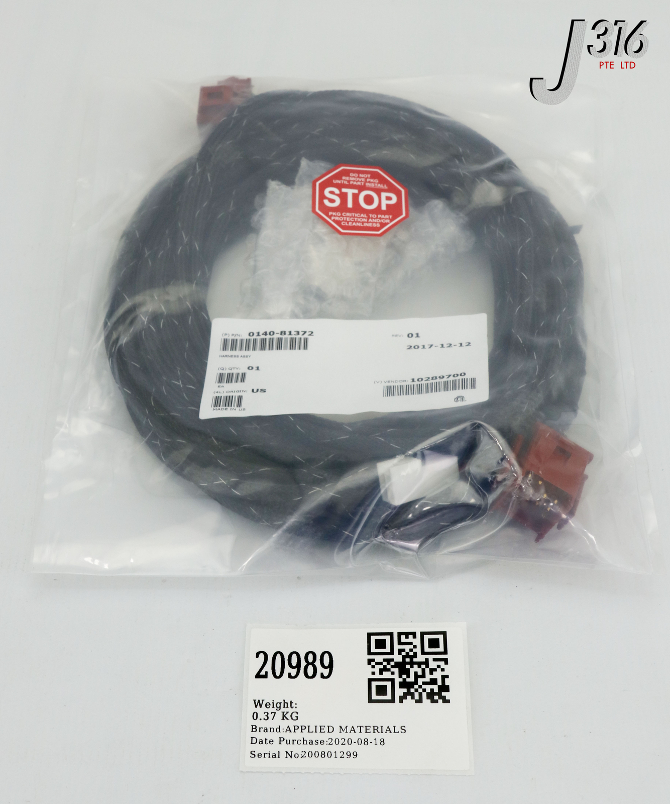 20989 APPLIED MATERIALS HARNESS ASSY, INTLKS, RIGHT SS, INTLK (NEW) 0140-81372
