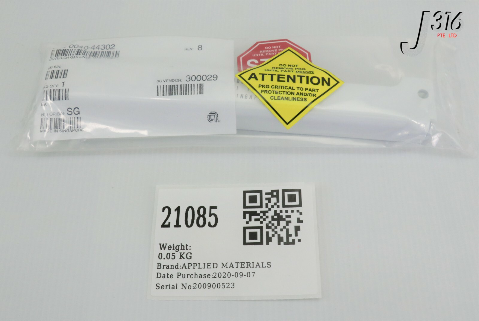 21085 APPLIED MATERIALS COVER CH GAS LINES GAS PANEL PRODUCER NEW 0040-44302