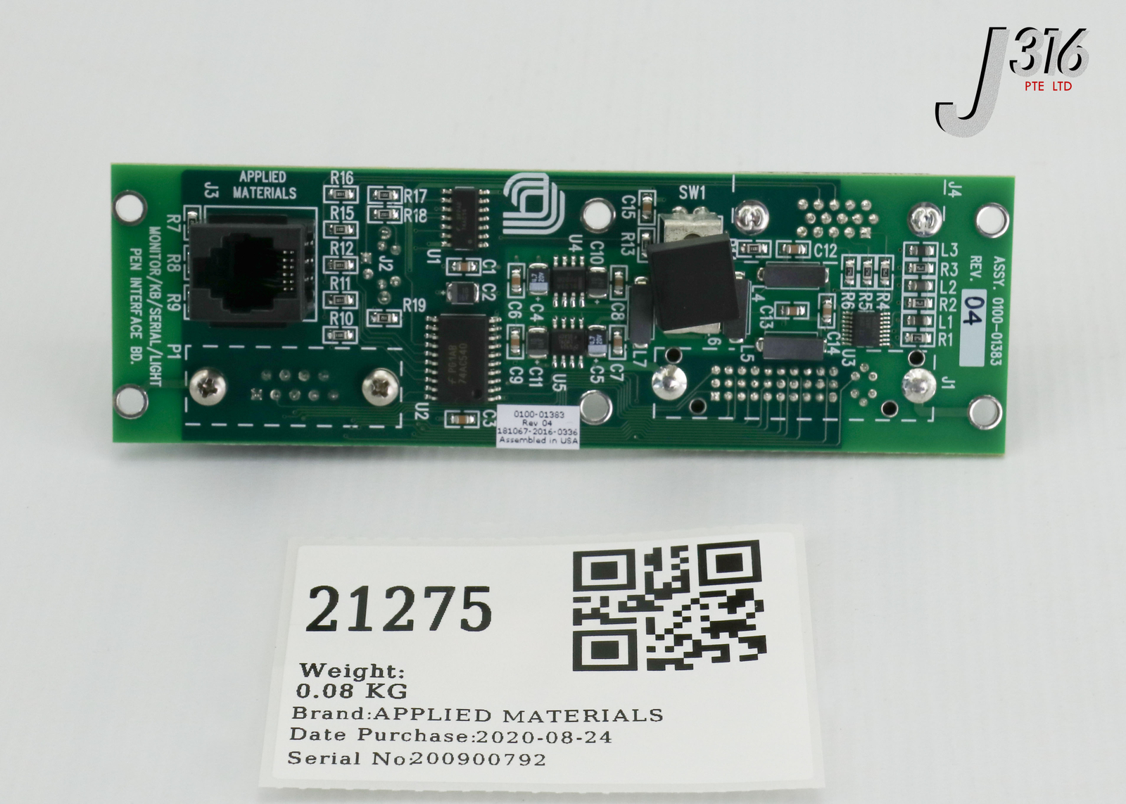 21275 APPLIED MATERIALS PCB ASSY MON/KB/SERIAL/LIGHT PE (NEW) 0100-01383