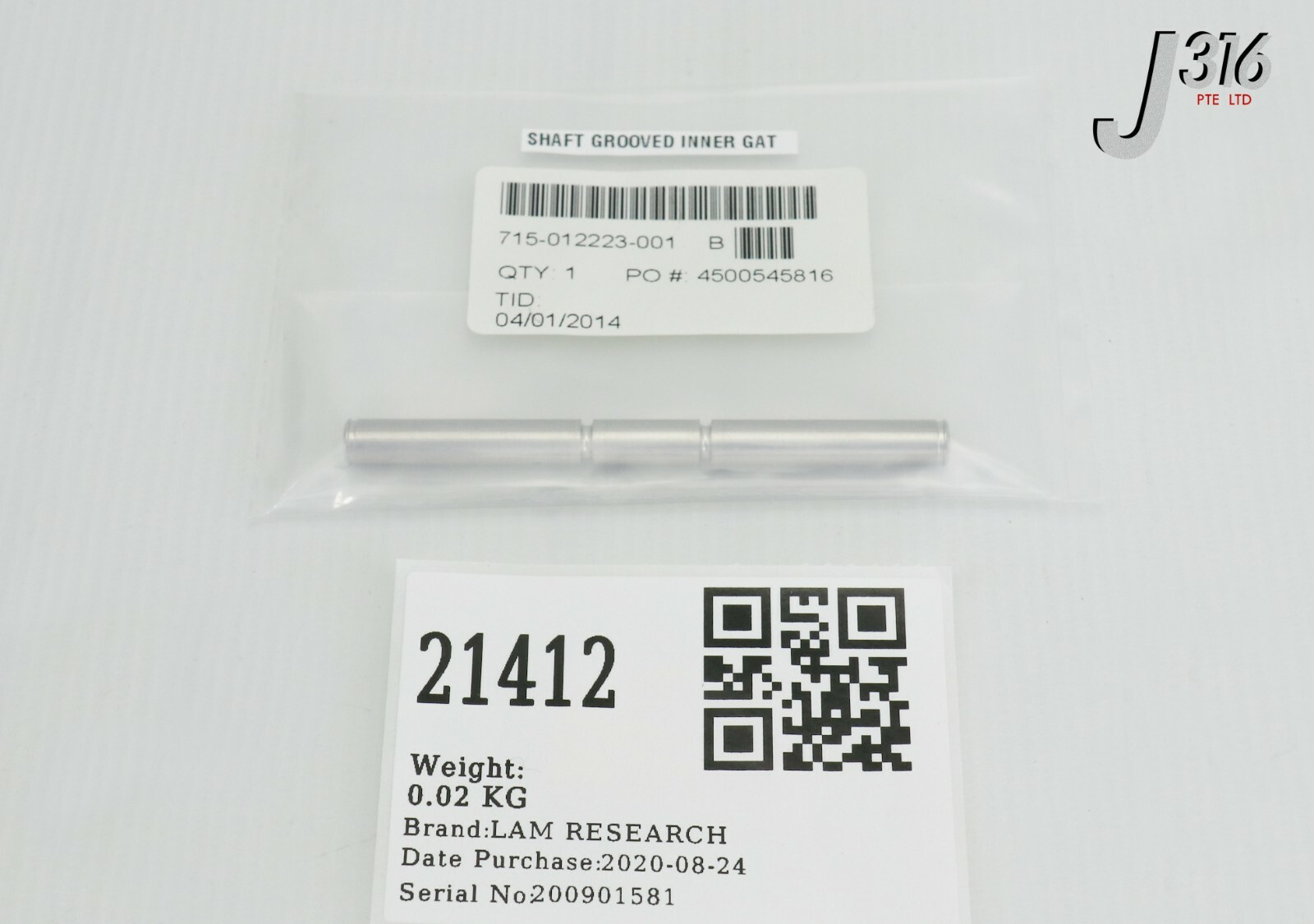 21412 LAM RESEARCH SHAFT GROVVED INNER GATE INNER SPRING PIN NEW 715-012223-001