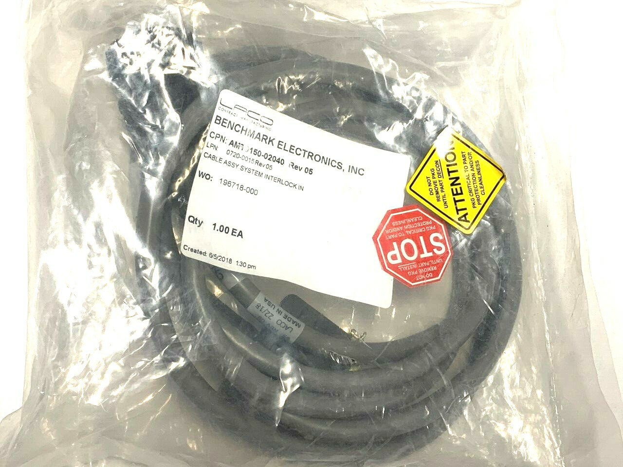 AMAT Cable, 0150-02040, Rev 05, CABLE ASSY., SYSTEM INTERLOCK INTRC.