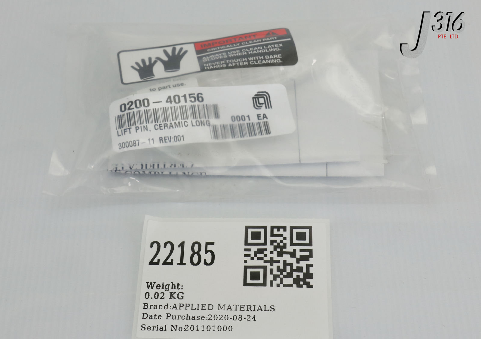 22185 APPLIED MATERIALS LIFT PIN, CERAMIC, LONG (NEW) 0200-40156