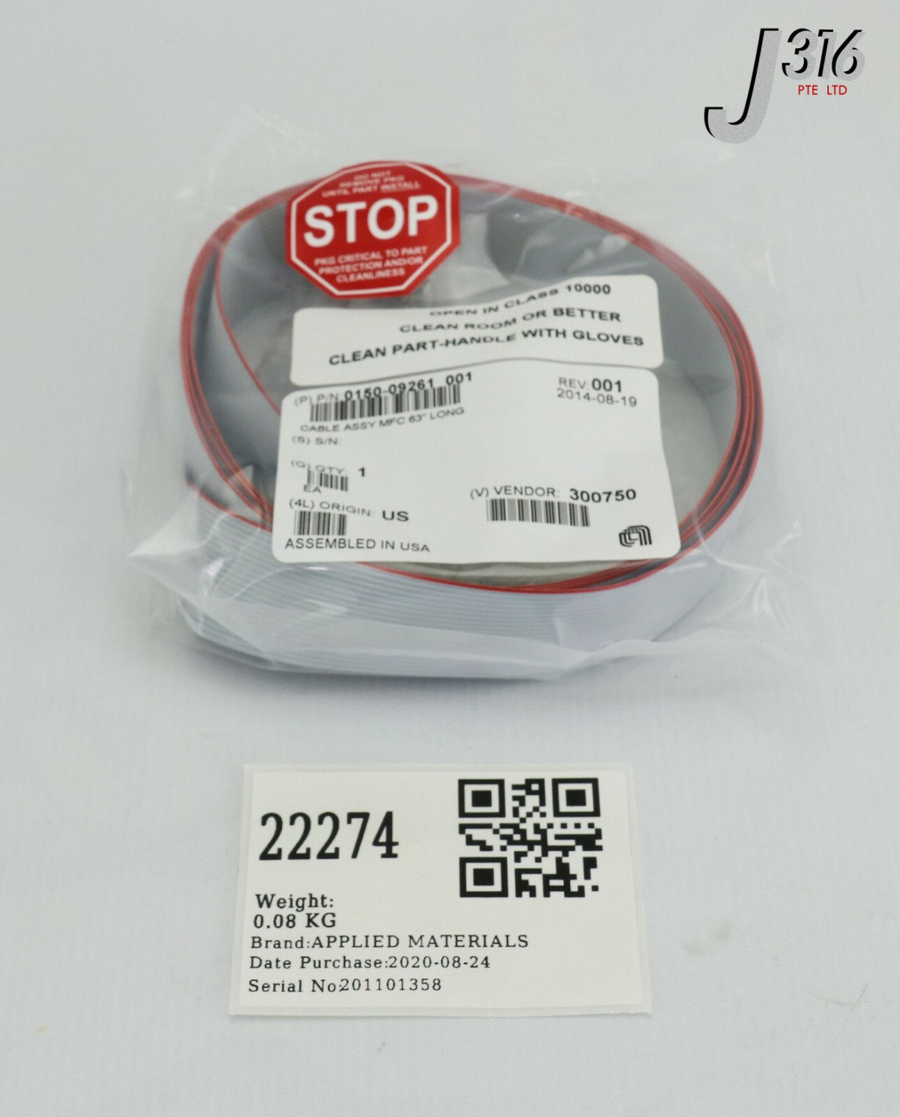 22274 APPLIED MATERIALS CABLE ASSY MFC, 63" LONG (NEW) 0150-09261