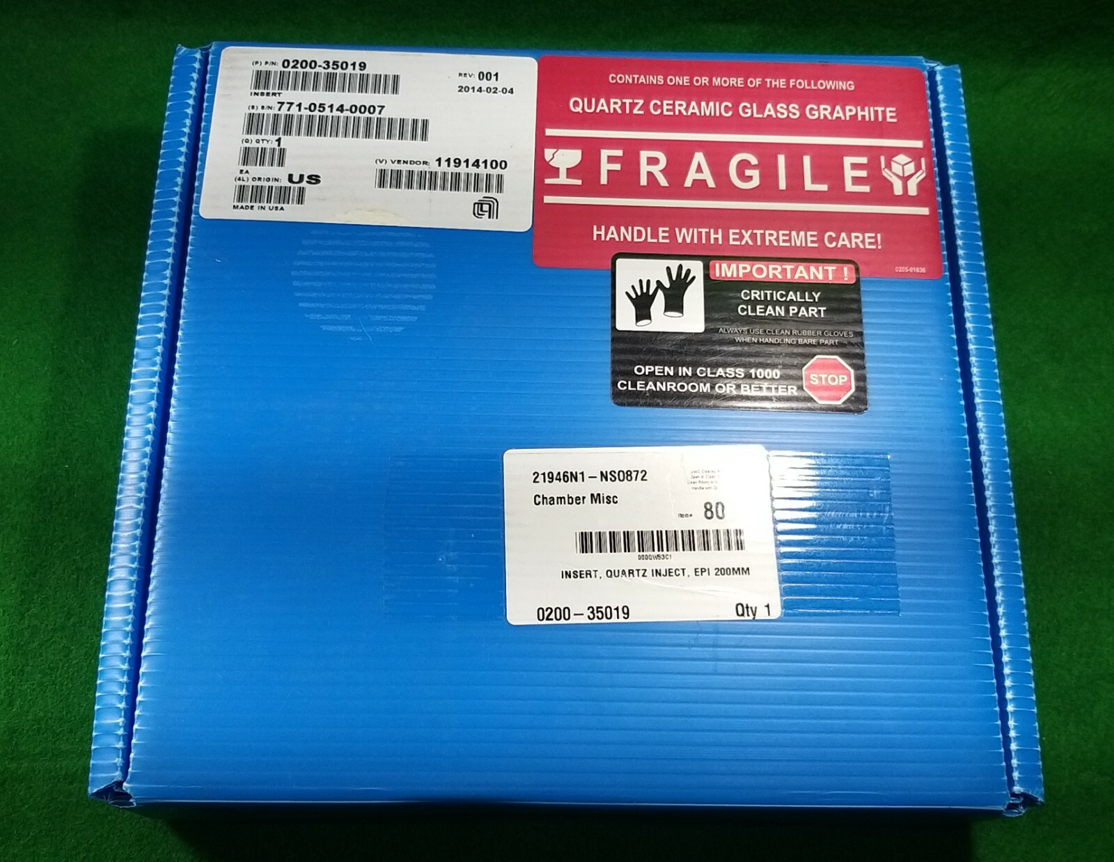 AMAT 0200-35019 INSERT, QUARTZ INJECT, EPI 200MM, NEW