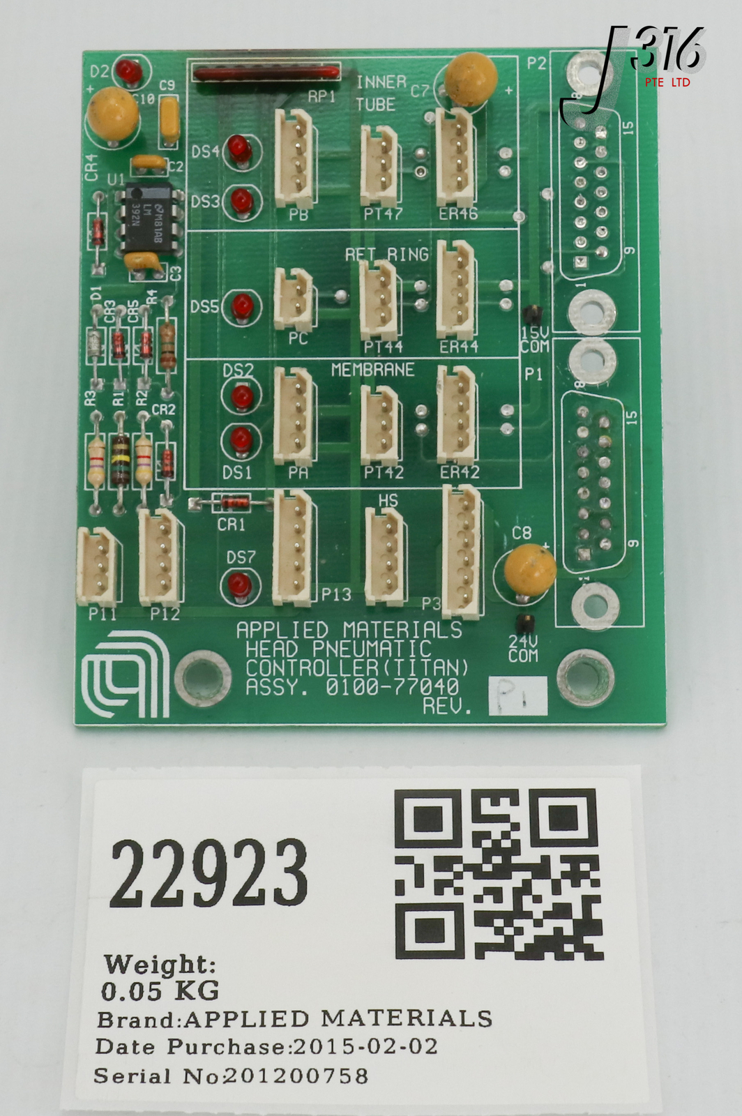 22923 APPLIED MATERIALS ASSY, PCB, TITAN HEAD PNUEUMATICS (PARTS) 0100-77040