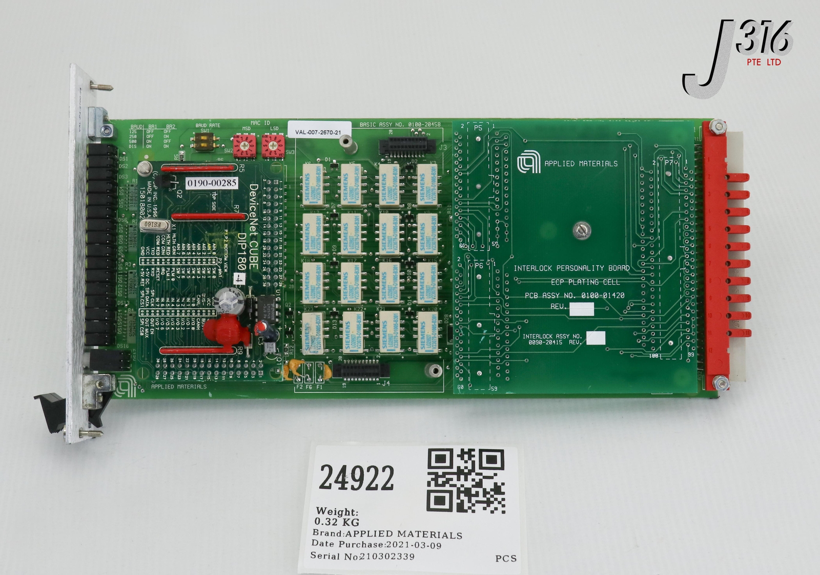 24922 APPLIED MATERIALS PCB, CONFIG INTLK, 0100-01420, 0190-00285 0100-20458