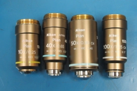 Nikon Plans 10x/.025 WD10.5, 40x/0.65 WD0.57, 50x/.90 WD0.40, 100x/1.25 WD0.17