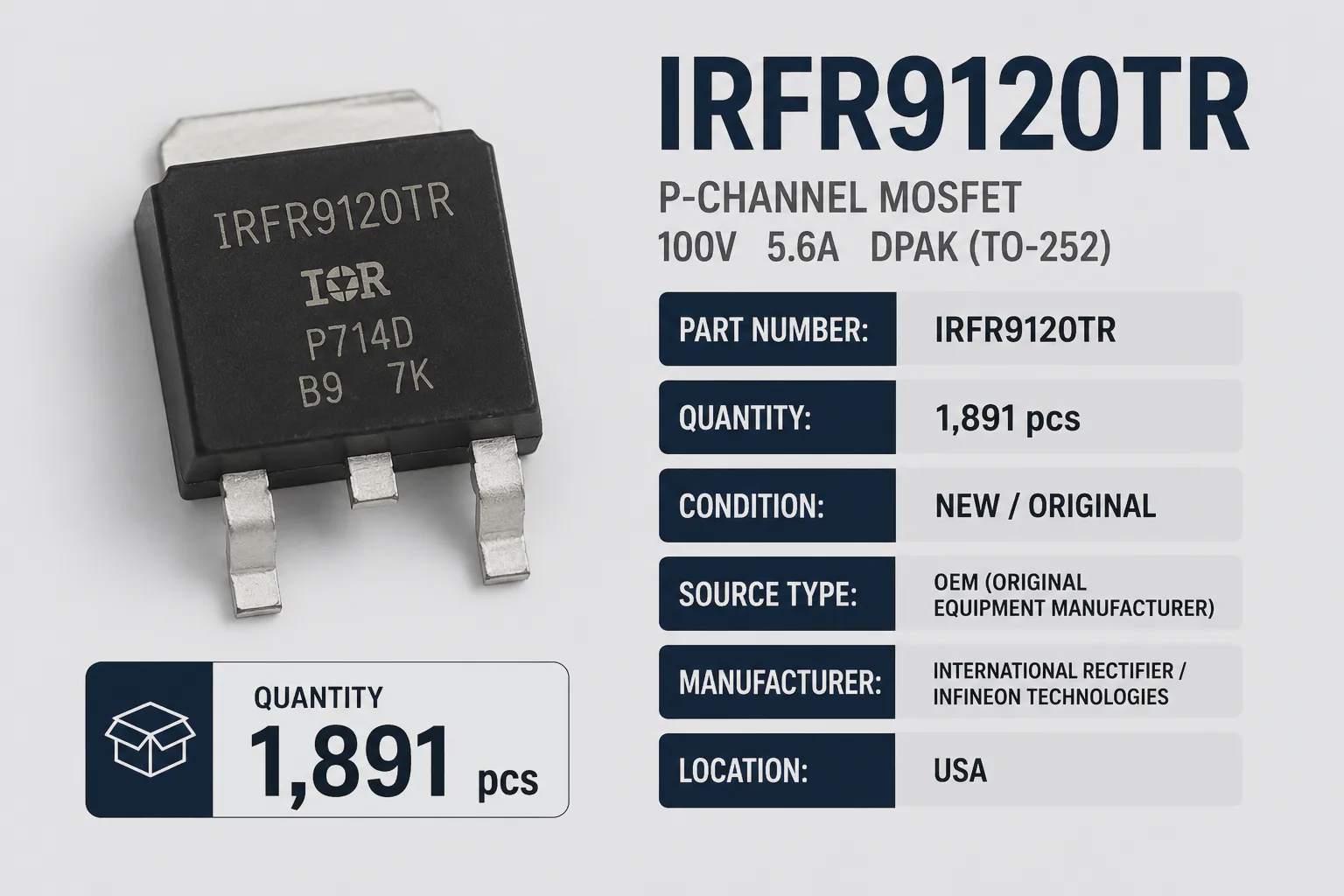 IRFR9120TR â€“ P-Channel Power MOSFET, 100V, 11A, DPAK