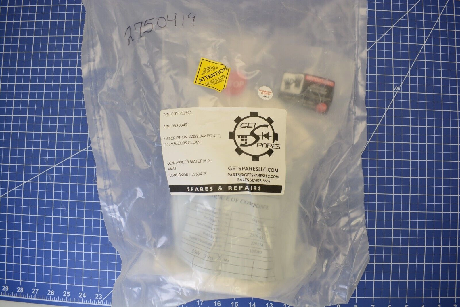 0010-52595 / ASSY AMPOULE 300MM CUBS CLEAN / APPLIED MATERIALS AMAT