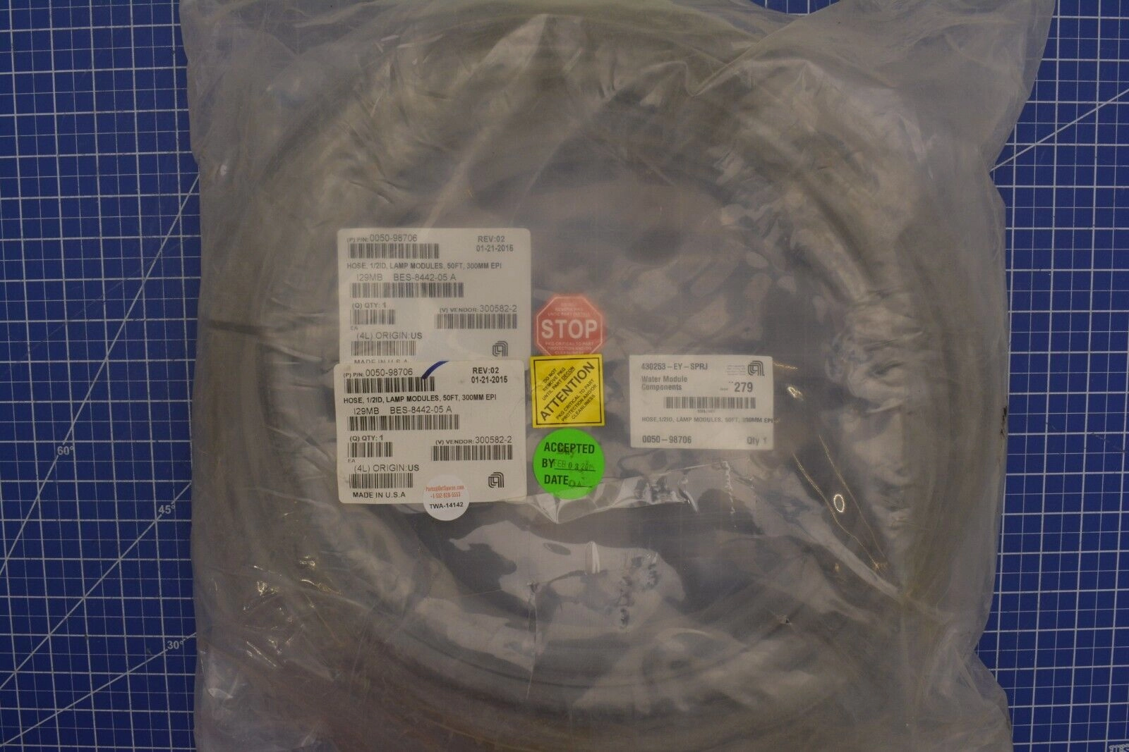 0050-98706 / HOSE .5ID LAMP MODULES 50 FT 300MM EPI, WATER MODULE CPNTS / AMAT