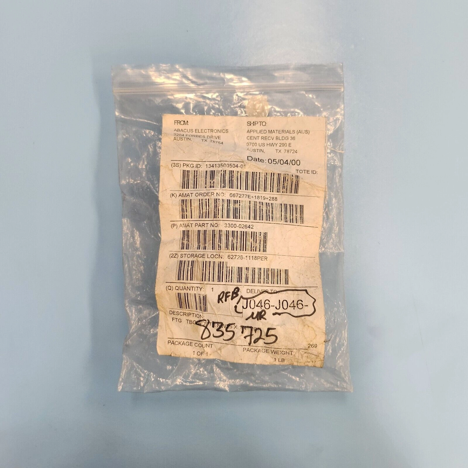 158-0602 AMAT APPLIED 3300-02642 FTG TBG ADPTR NW25 X 1/4FVCR SST [NEW]