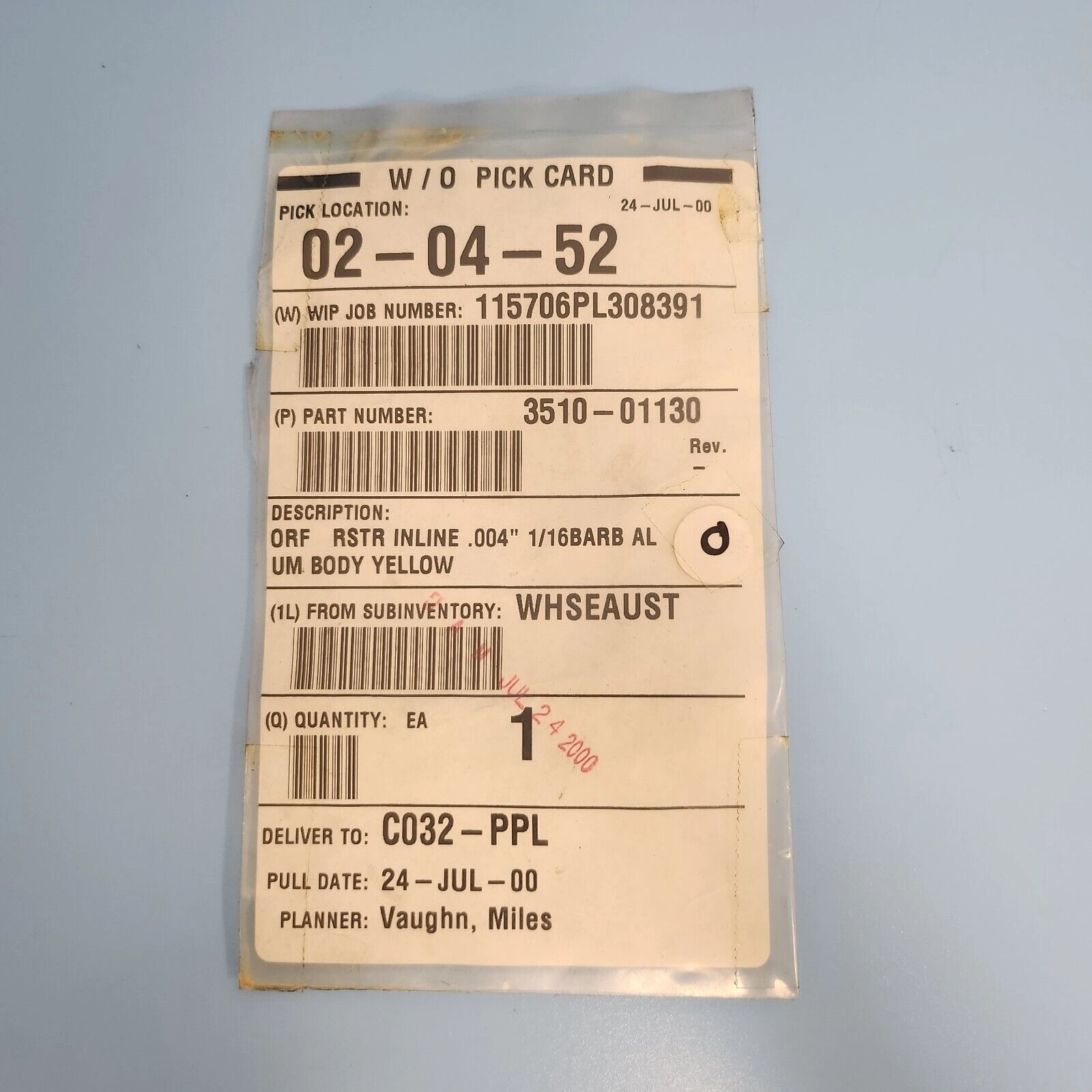 158-0603 AMAT APPLIED 3510-01130 ORF RSTR INLINE .004" 1/16BARB ALUM BO [NEW]