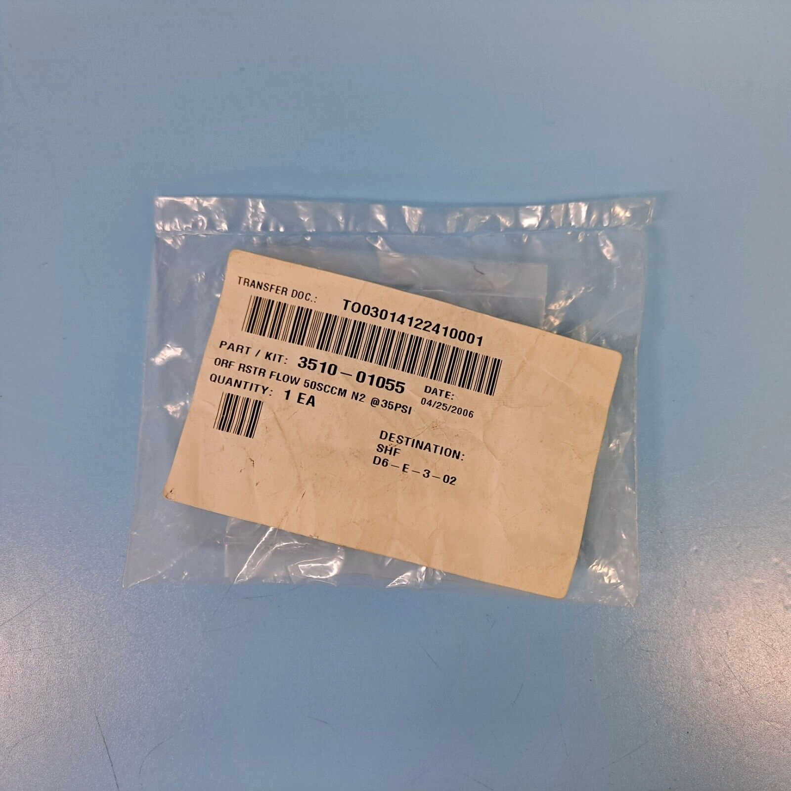 343-0302 AMAT APPLIED 3510-01055 ORF RSTR FLOW 50SCCM N2 @35PSI 10RA 1/ [NEW]