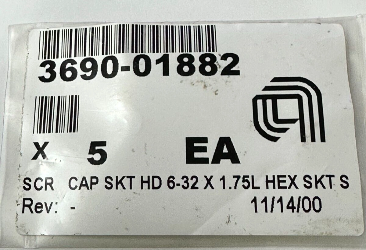 5 PCS APPLIED MATERIALS AMAT 3690-01882 SCR CAP SKT HD 6-32 X 1.75 HEX SKT S