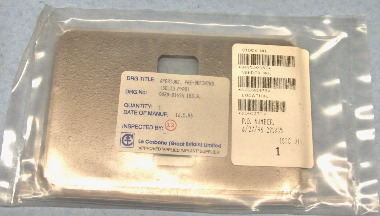 AMAT  0020-81475 Aperture Pre-Defining Solid Pyro Ion Implant Applied Materials